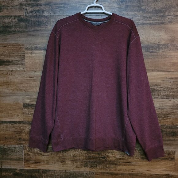 Eddie Bauer Jersey Knit Shirt Mens LT Crewneck Sweatshirt Long Sleeve Burgundy - Picture 1 of 9